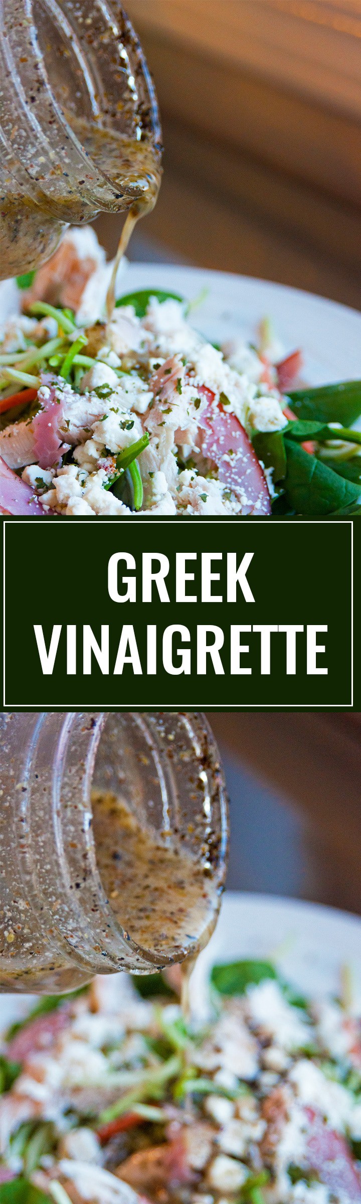 Homemade Greek Vinaigrette. This homemade salad dressing is delicious over salads, as a marinade and on a greek pizza! This healthy recipe packs a clean eating punch! | thebewitchinkitchen.com