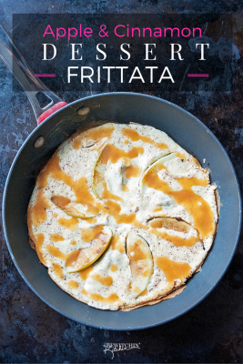 This dessert frittata is not your typical egg recipe. Made with apples, cinnamon and a caramel sauce this high protein breakfast recipe is a great way to start your day. Save this under your healthy meal ideas.
