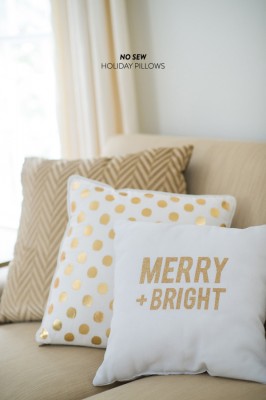 12 Enchanting DIY Christmas Decor Ideas: These beautiful DIY holiday throw pillows from Style Me Pretty will absolutely finish off that indoor shimmer theme and it's no sew!