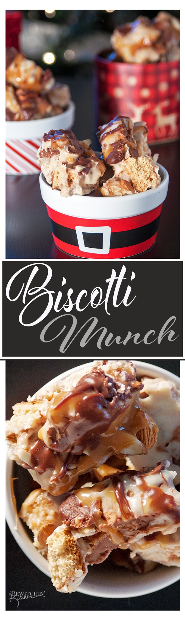 Biscotti Munch - this Christmas baking recipe is so simple and easy. It's no bake and you just layer everything together. It's a huge hit in our house and makes a great neighbor gift. | thebewitchinkitchen.com 