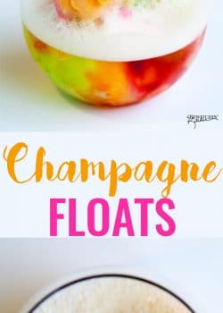 Champagne floats - this boozy dessert is a hit a for summer bbqs, brunches and New Years Eve parties. Sparkling wine and sherbert makes a delicious combination in this adult float. | thebewitchinkitchen.com