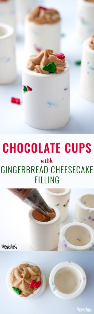 Chocolate Shot Glass with a Gingerbread Cheesecake Filling, these may be the coolest things I have ever made and they're such an easy no bake dessert too! | thebewitchinkitchen.com