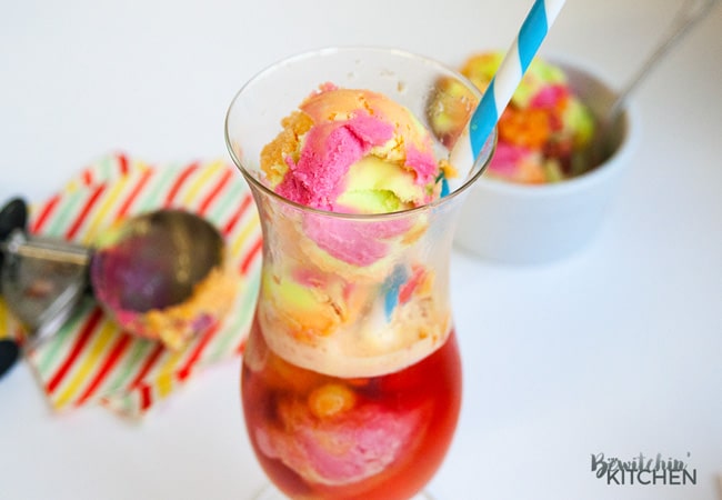 Unicorn Floats - This Unicorn Float recipe is the perfect kids dessert. I love how colorful it is and that' it's an easy dessert! The unicorn poop trend is fun for kids of all ages! | thebewitchinkitchen.com