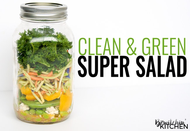 Super Salad - a great recipe for people who don't love salads. This clean eating mason jar salad is easy to prepare and is super yummy with the tangy vinaigrette. | thebewitchinkitchen.com