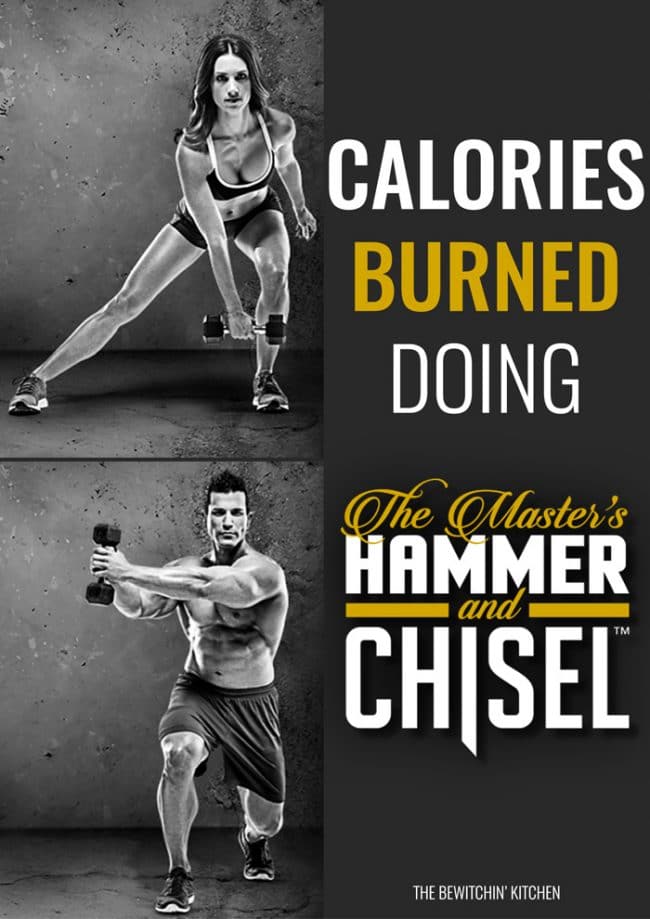 This blog tells you how many calories are burned doing The Master's Hammer and Chisel. She uses a heart rate monitor to calculate it. Hammer is Chisel is a Beachbody program from the trainers Sagi Kalev (Body Beast) and Autumn Calabrese (21 Day Fix and 21 Day Fix Extreme).