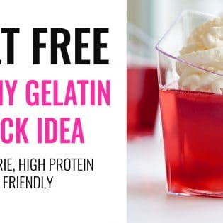 Homemade gelatin cups. This healthy snack idea is so easy and takes minimal effort. This low calorie recipe is only 35 calories FOR THE WHOLE THING plus 9g of protein. I love super easy dessert and snacks! | thebewitchinkitchen.com