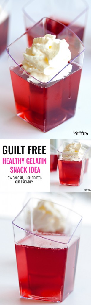 Homemade gelatin cups. This healthy snack idea is so easy and takes minimal effort. This low calorie recipe is only 35 calories FOR THE WHOLE THING plus 9g of protein. I love super easy dessert and snacks! | thebewitchinkitchen.com