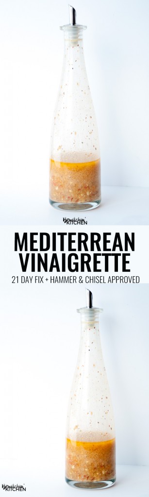 Mediterranean Vinaigrette - healthy vinaigrette recipe to spice up your salads from the Hammer and Chisel cookbook. This is also 21 day fix approved and can be used as a 21 day fix recipe. LOVE that it has feta and sundried tomato in it | thebewitchinkitchen.com
