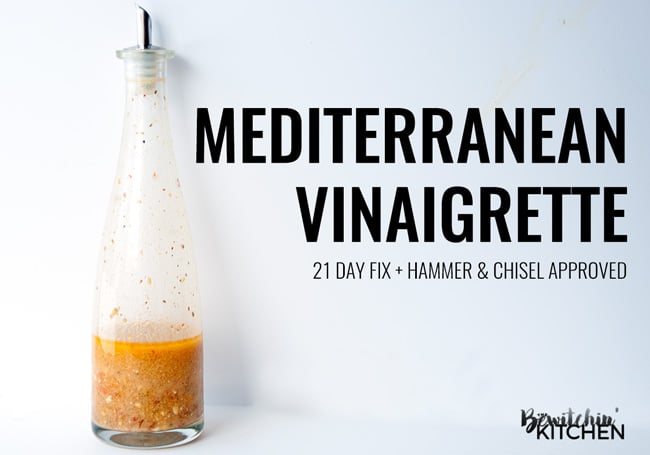 Mediterranean Vinaigrette - healthy vinaigrette recipe to spice up your salads from the Hammer and Chisel cookbook. This is also 21 day fix approved and can be used as a 21 day fix recipe. LOVE that it has feta and sundried tomato in it | thebewitchinkitchen.com