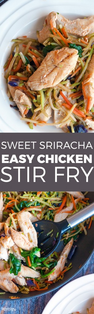 Sweet Sriracha Chicken Stir Fry - This easy chicken stir fry recipe takes minutes to make and it tastes so good! Add this to your healthy dinner recipes. |thebewitchinkitchen.com