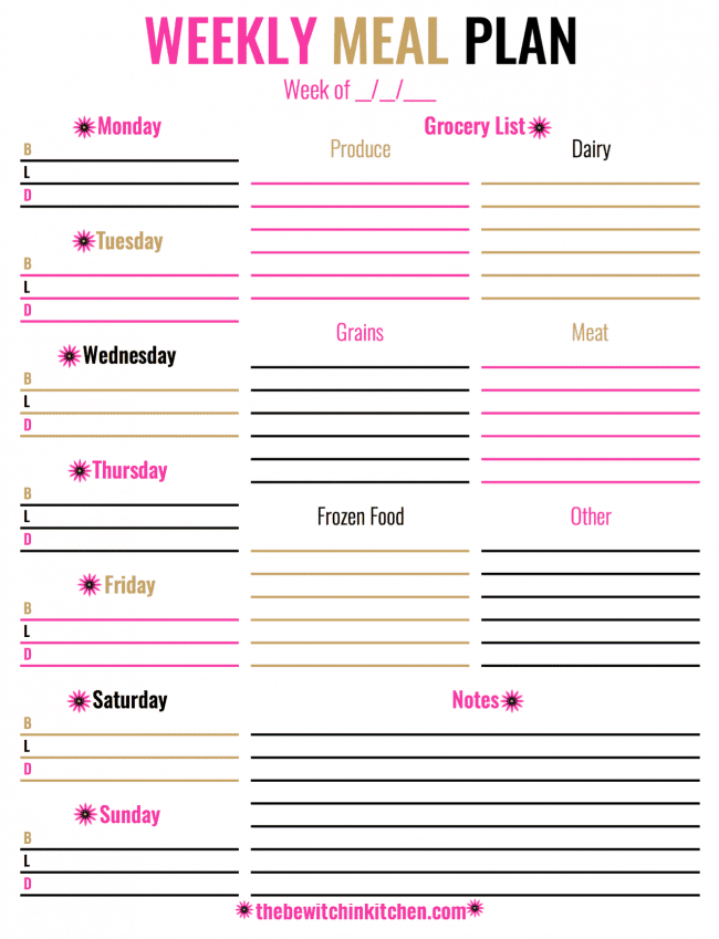 Meal Planning Worksheet Download! Make your weekly menu plan easy with this meal plan download and printable! This makes eating healthy easy! Fail to plan, plan to fail! |thebewitchinkitchen.com 