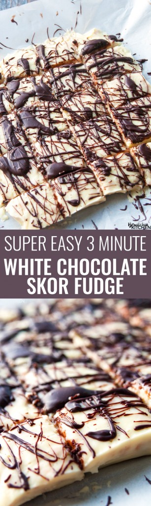 White Chocolate Skor Fudge - it's super easy and simple recipes like this that I love! There is only 3 minutes of "cook time" involved in this dessert recipe! Less cooking, more eating! | thebewitchinkitchen.com