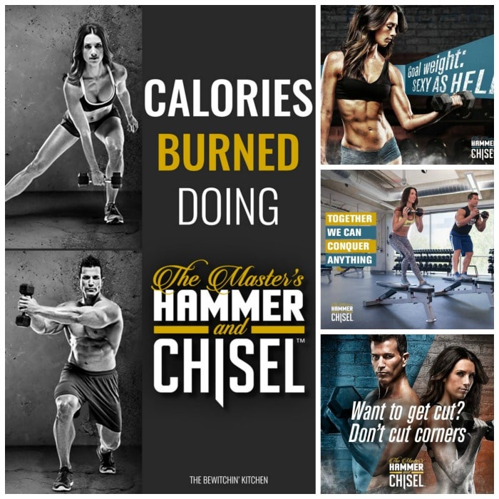 This blog tells you calories burned doing hammer and chisel. She uses a heart rate monitor to calculate it. Hammer is Chisel is a Beachbody program from the trainers Sagi Kalev (Body Beast) and Autumn Calabrese (21 Day Fix and 21 Day Fix Extreme). 