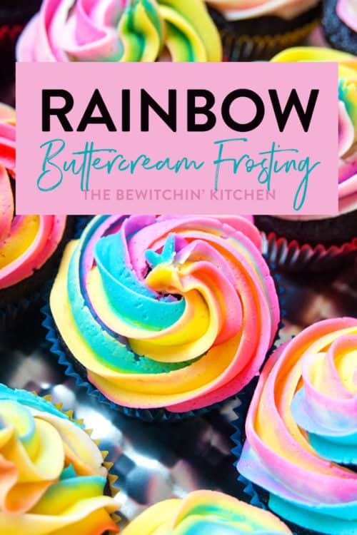 overhead rainbow buttercream on cupcakes