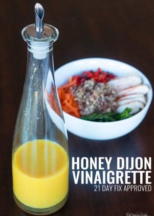 Honey Mustard Vinaigrette - this homemade salad dressing is perfect for summer. It's 21 Day Fix approved (along with all Beachbody containers) and is a clean eating treat. Goes great over salad, a spring chicken bowl or use it as a chicken marinade.