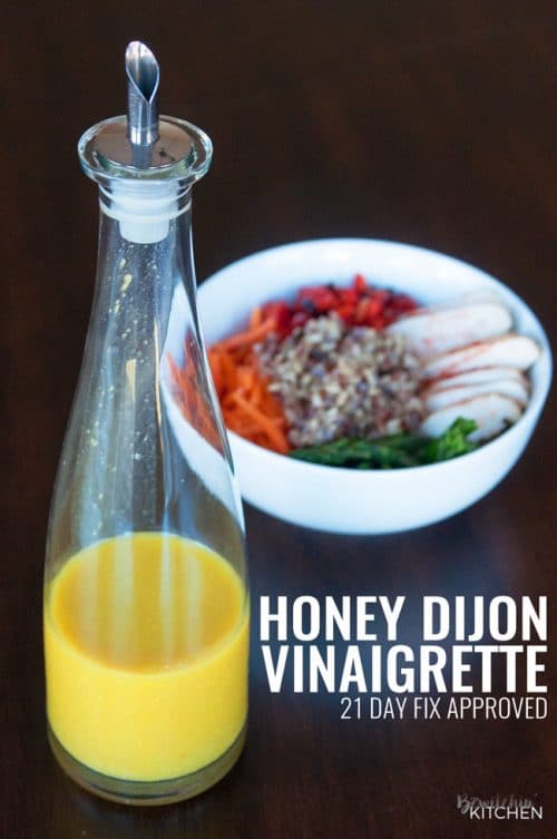 Honey Mustard Vinaigrette - this homemade salad dressing is perfect for summer. It's 21 Day Fix approved (along with all Beachbody containers) and is a clean eating treat. Goes great over salad, a spring chicken bowl or use it as a chicken marinade.