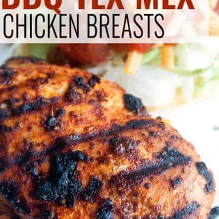 Try this recipe at your next BBQ! Barbecued Tex Mex Chicken, a healthy bbq recipe that is full on flavor! I love the southern flavors of chili, cumin and the twist with brown sugar. Serve with a tostada topped with lettuce, cheddar cheese, greek yogurt and salsa. PS - it's 21 Day Fix approved!