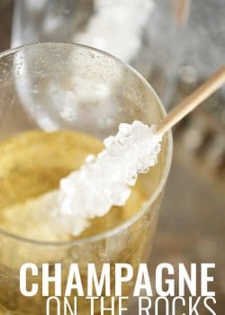 This champagne on the rocks idea is an elegant way to glam up your party (or Friday night). Perfect New Years Eve Party Idea. It's so easy too: sparkling wine and rock candy! An easy and low cost way to add class to your party.