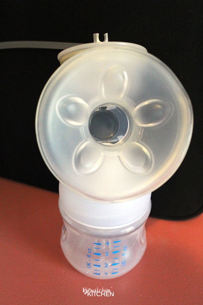 Close up of bottle and flange from a breast pump double electric device