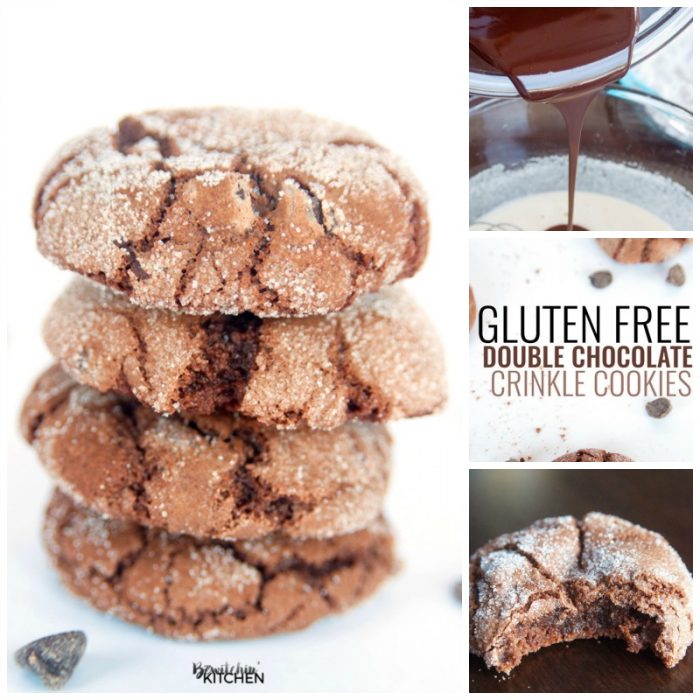 You'll never believe these Chocolate Crinkle Cookies are gluten free! Gluten Free Double Chocolate Cookies - yum! Dark chocolate, butter, chocolate chips, vanilla all make this chocolate cookie recipe to die for!