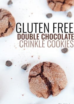 You'll never believe these Chocolate Crinkle Cookies are gluten free! Gluten Free Double Chocolate Cookies - yum! Dark chocolate, butter, chocolate chips, vanilla all make this chocolate cookie recipe to die for!