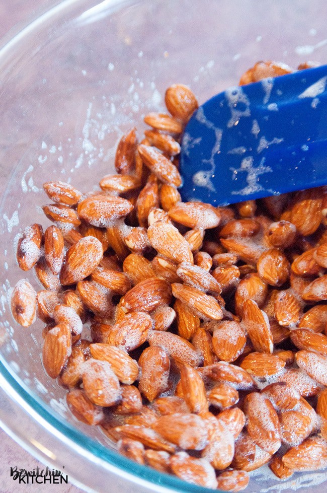 Savory Almond Mix. These oven roasted are the perfect blend of sweet, salty and spicy. I can't stop eating them! Spiced nuts are a favorite snack of mine.