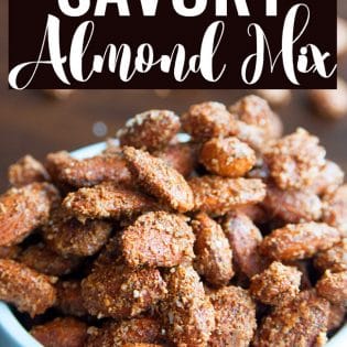 Savory Almond Mix. These oven roasted are the perfect blend of sweet, salty and spicy. I can't stop eating them! Spiced nuts are a favorite snack of mine.