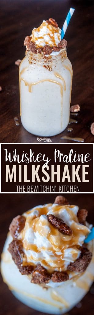 Whiskey Praline Milkshake - can't decide between cooling off in the summer or warming up for the winter, this boozy dessert is the best of both worlds.