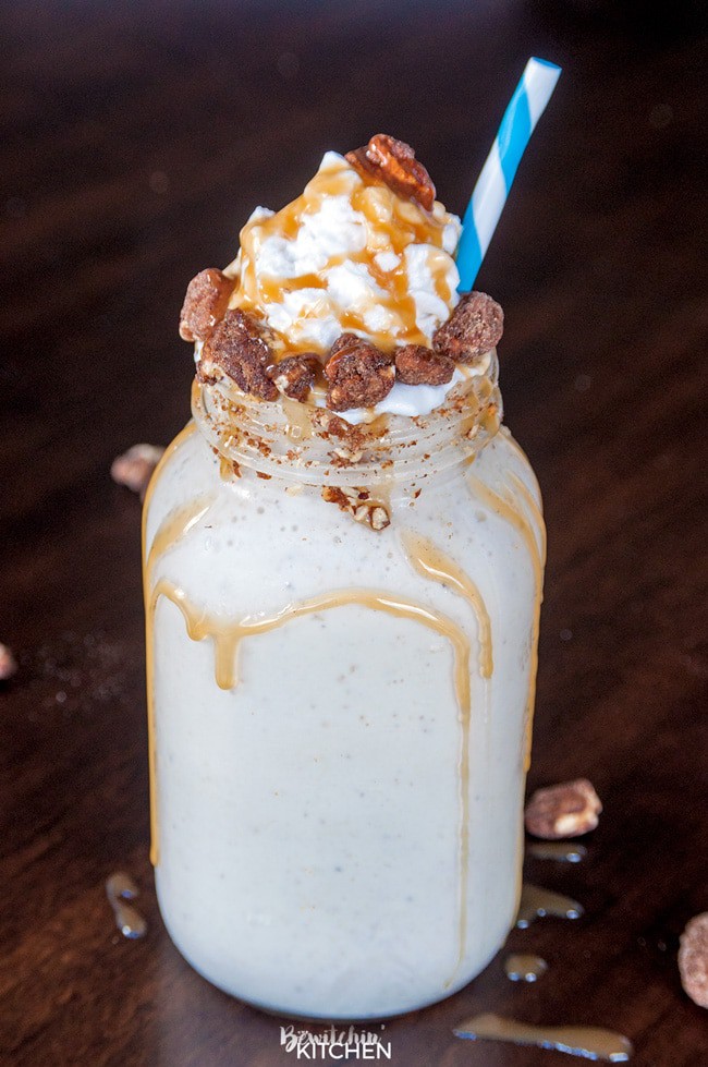 Whiskey Praline Milkshake - can't decide between cooling off in the summer or warming up for the winter, this boozy dessert is the best of both worlds. 