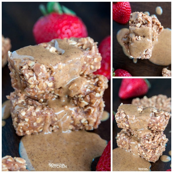 No Bake Peanut Butter Jam Bars - these 3 ingredient PB&J breakfast bars are a great way to start the morning or a yummy snack idea for school. It's a fun twist on peanut butter and jelly with the addition of high fiber oats.