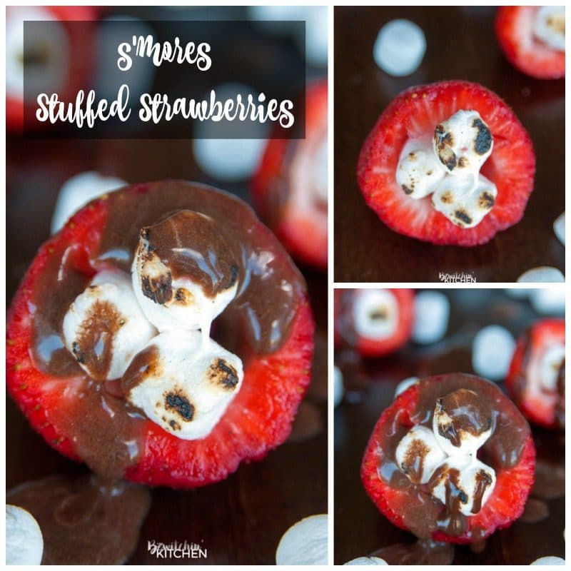 Smores Stuffed Strawberries. An easy dessert recipe that can be enjoyed around the campfire, bbq or all year long!