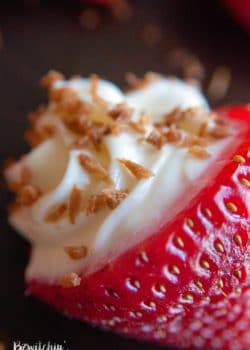 OMG Coconut Cheesecake Stuffed Strawberries! This dessert recipe is amazing! It's fast, easy and I love the crunch to the toasted coconut. Must make these for upcoming bridal showers and baby showers. Delicious party dessert idea!