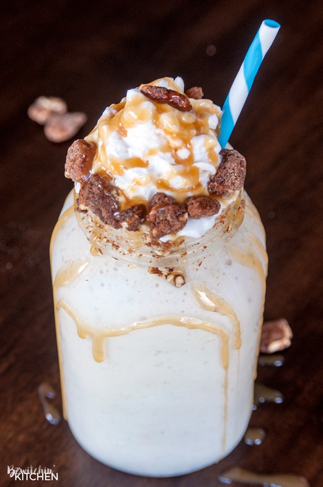 Whiskey Praline Milkshake - can't decide between cooling off in the summer or warming up for the winter, this boozy dessert is the best of both worlds.