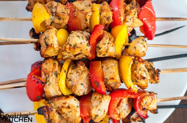 Kickin' Chicken Kebabs with Spicy Peanut Sauce. If you're looking for a spicy chicken kebab recipe that hits you with flavor and not heat then you need to try this new dinner favorite. It uses Valentina Mexican hot sauce so it's not overly spicy. Add yellow and red peppers to the skewer to get your veggies in!