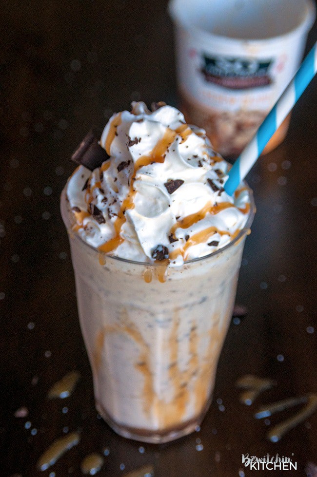 Dairy Free Salted Caramel Milkshake. This dairy free milkshake uses cashew milk ice cream and coconut milk. Top with coconut whipped cream, caramel sauce and shaved dark chocolate. Super yummy dessert drink!