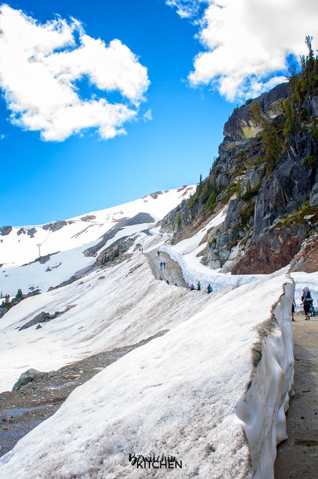 Hiking the snow walls in Whistler, British Columbia. Part of the top 10 things to do in Whistler during the summer. BC is a beautiful place to travel.