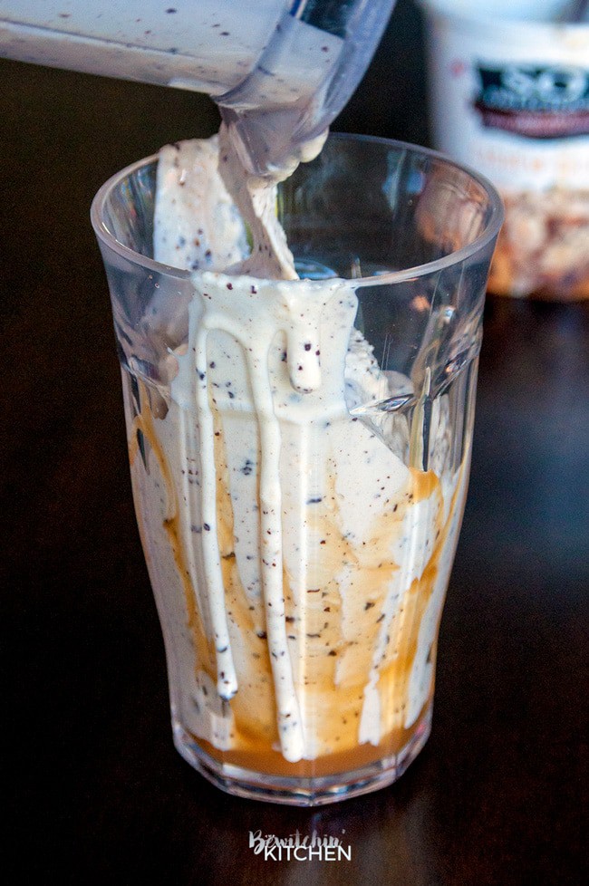 Dairy Free Chocolate Salted Caramel Milkshake. This dairy free milkshake uses cashew milk ice cream and coconut milk. Top with coconut whipped cream, caramel sauce and shaved dark chocolate. Super yummy dessert drink!