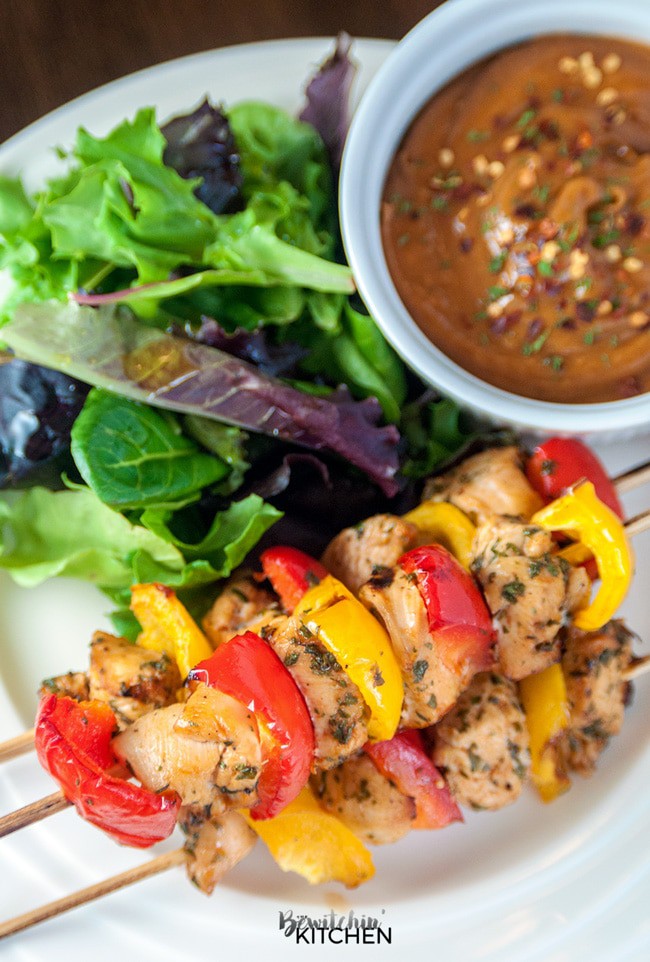 Kickin' Chicken Kebabs with Spicy Peanut Sauce. Looking for a recipe for spicy chicken kebabs that hits you with flavor and not heat then you need to try this new dinner favorite. It uses Valentina Mexican hot sauce so it's not overly spicy. Add yellow and red peppers to the skewer to get your veggies in!