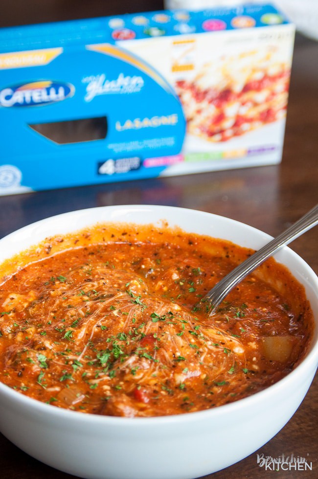 Gluten Free Lasagna Soup. This soup is AWESOME and super cheesy. A fall soup favorite that actually tastes like lasagna, and easy enough to toss in the slow cooker!