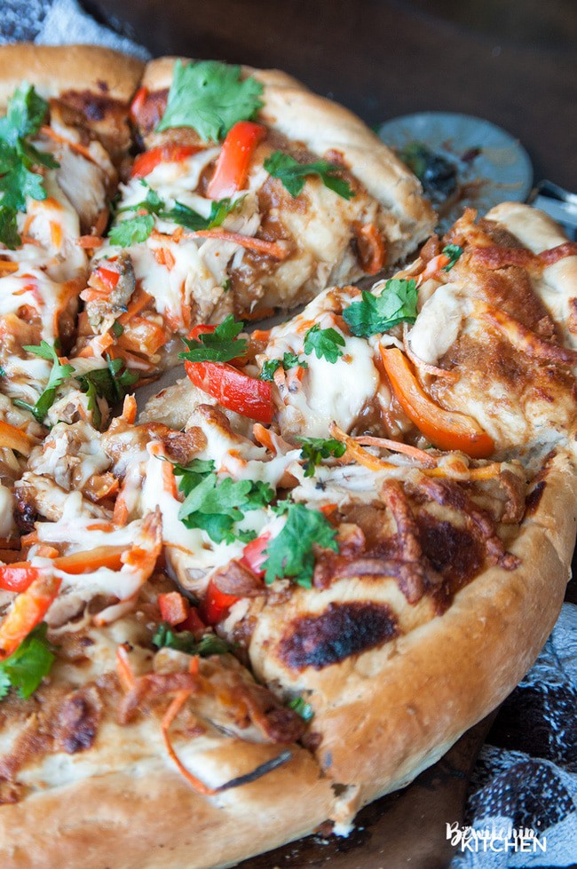 sliced thai chicken pizza