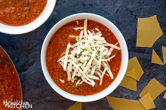 Gluten Free Lasagna Soup. This soup is AWESOME and super cheesy. A fall soup favorite that actually tastes like lasagna, and easy enough to toss in the slow cooker!