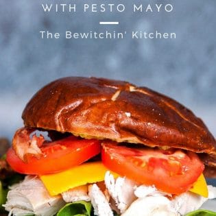 Chicken Club Pretzel Bun Sandwich - This sandwich recipe was inspired by Swiss Chalet's Chicken Club Kaiser. This is perfect for lunch, dinner or a snack and I LOVE the pesto mayo. It's an easy recipe to make if you have some pre-cooked chicken ready to go, perfect for leftovers with a twist.