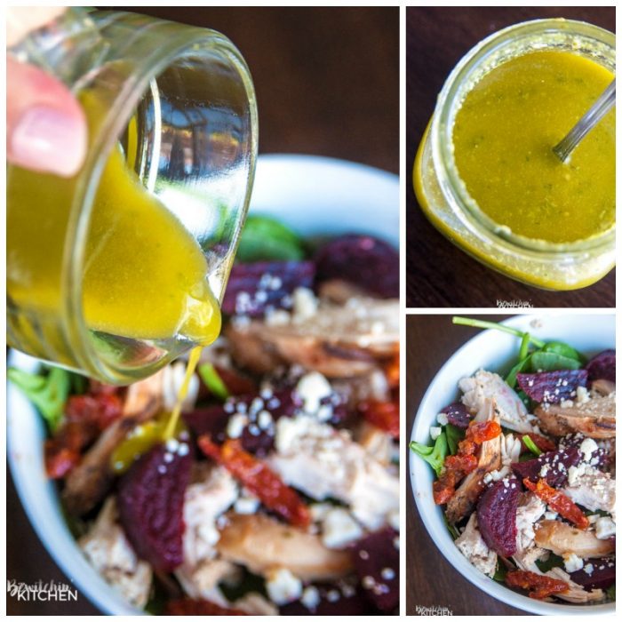 Pesto Vinaigrette - a delicious, tangy yet sweet salad dressing. This 21 day fix approved vinaigrette is a favorite homemade salad vinaigrette recipe.