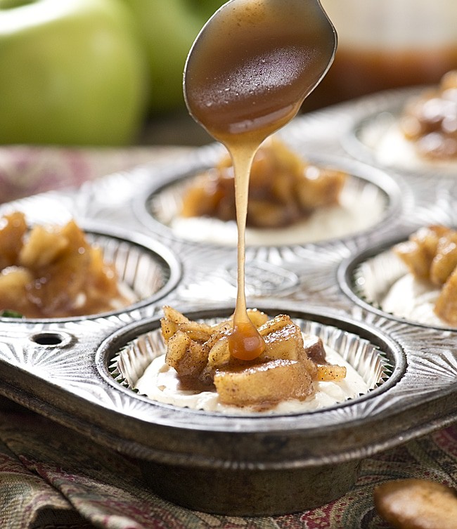 Easy to make, no bake Mini Apple Salted Caramel Cheesecakes for any occasion! The recipe is simple to make and big on taste!