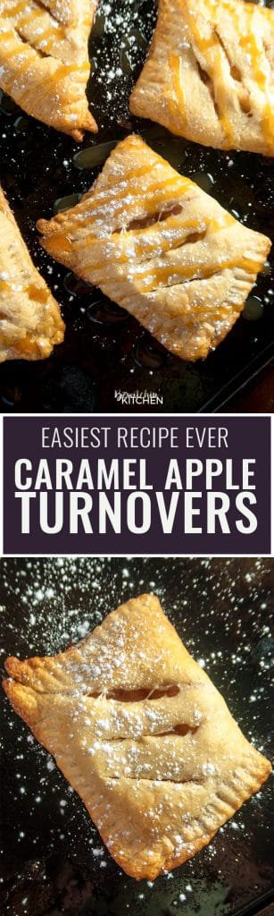 Caramel Apple Turnovers - this is the easiest recipe ever! Two ingredients for apple hand pies and three to add the caramel. Gotta love easy dessert recipes!