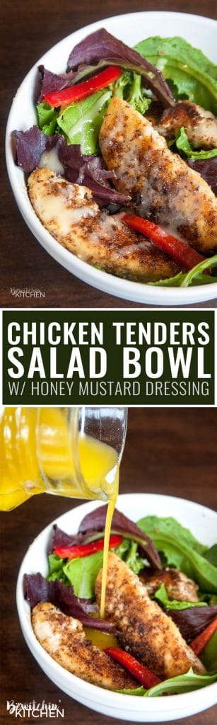 Chicken Tenders Salad with Honey Mustard Dressing - a healthy recipe idea that's 21 Day Fix approved, gluten free and full of fiber. Healthy dinner or lunch in a hurry!