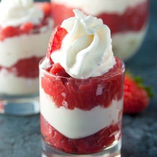 Strawberry Rhubarb Parfaits - an easy no bake dessert using greek yogurt and strawberry rhubarb pie filling.