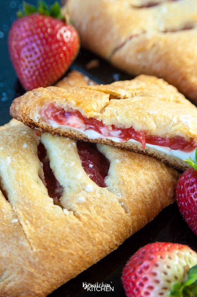 Strawberry Rhubarb Hand Pies. These cream cheese filled strawberry rhubarb turnovers only have three ingredients. Super easy dessert recipe!