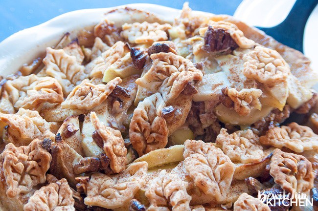 This Apple Praline Pie recipe is everything that is good about fall! Sweetened condensed milk, apples, pecans and cinnamon. I love fall dessert recipes!