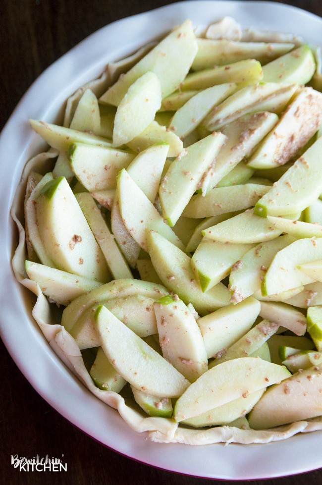 This Apple Praline Pie recipe is everything that is good about fall! Sweetened condensed milk, apples, pecans and cinnamon. I love fall dessert recipes!